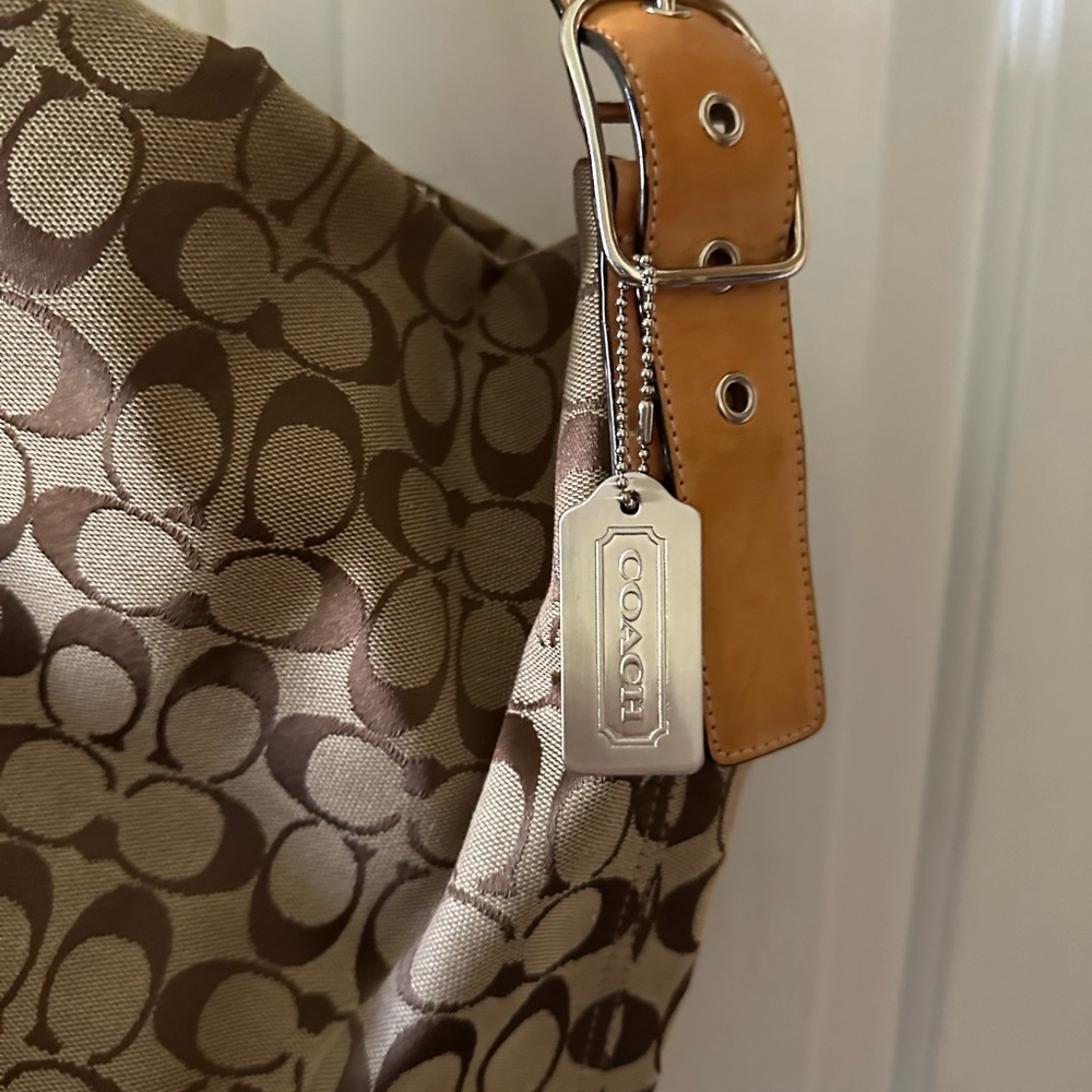 Coach Tan and Brown Signature Shoulder Bag